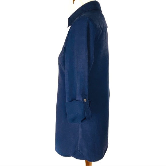 Chico’s Adjustable Sleeve Tunic Long Line Navy Blue Blouse Small - Picture 6 of 8